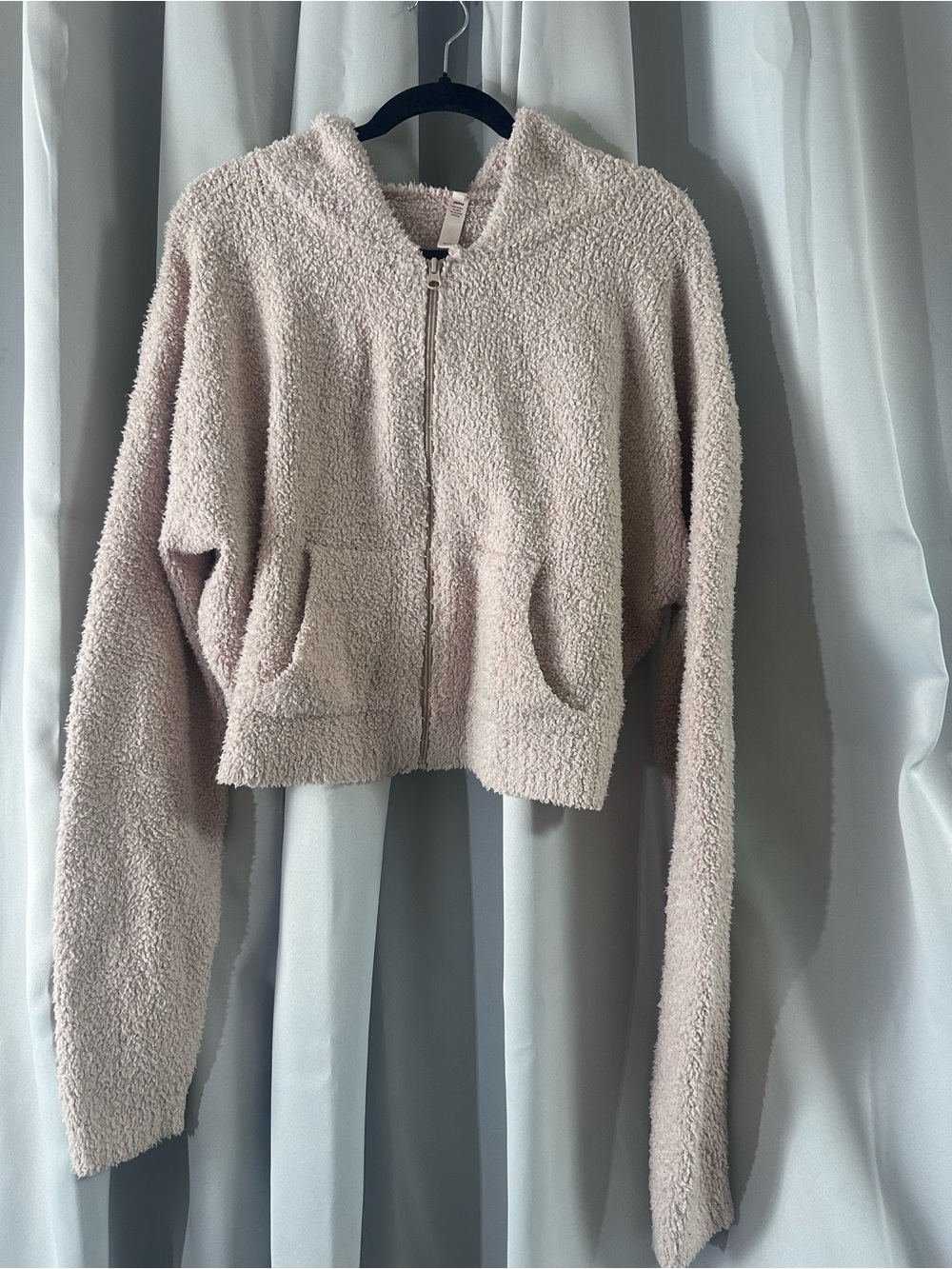 SKIMS Zip-Front Hooded Teddy Jacket in Light Cream